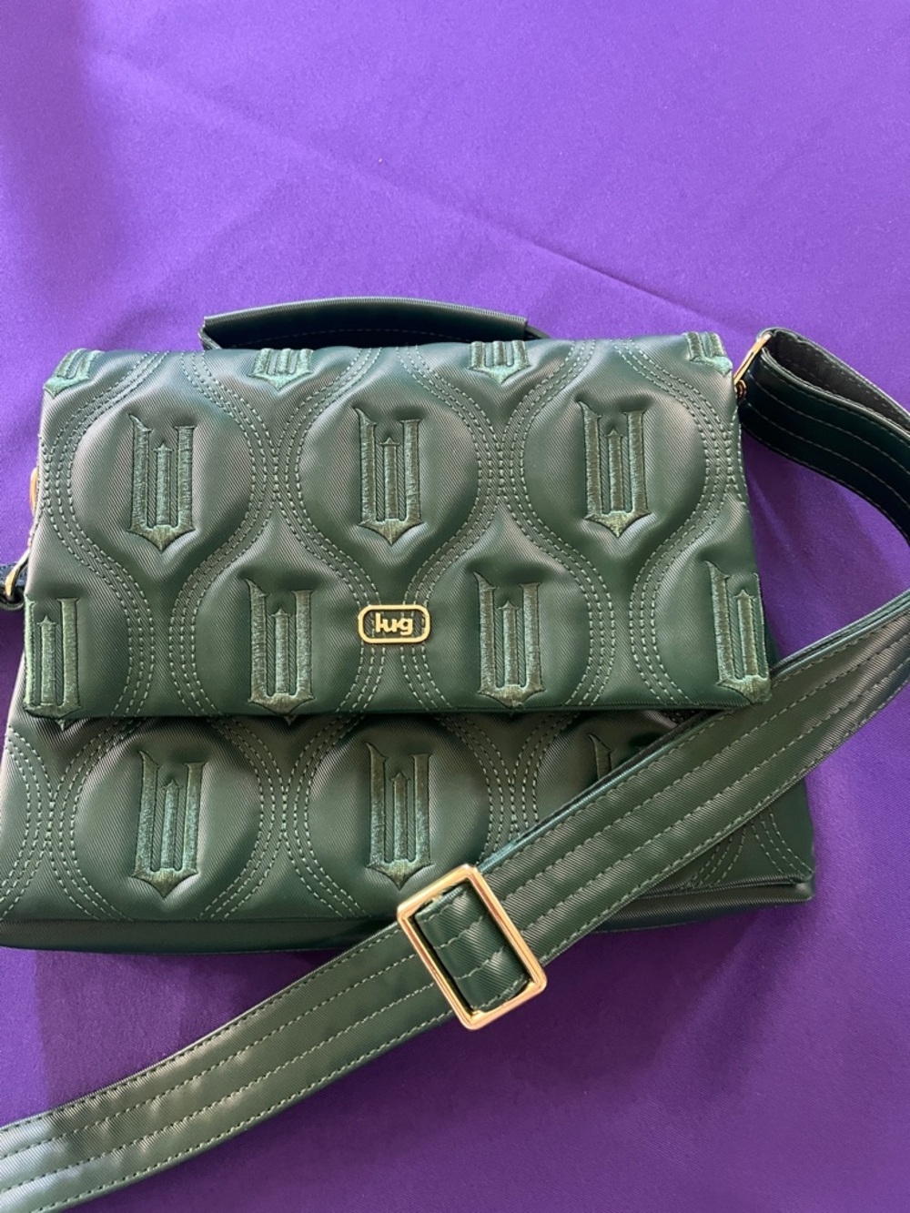 Lug Wicked Quilted Plié Crossbody Bag in  Wickedly Green  satin luxe VL